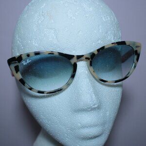 Ray-Ban Ivory Tortoise Blue Lens Acetate Cat-Eye Sunglasses RB3414 Nina